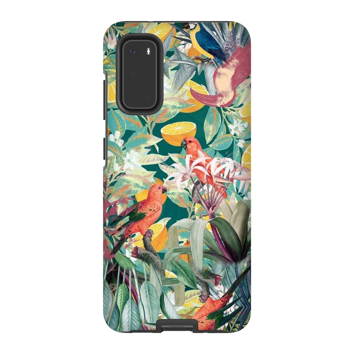 Galaxy S20 StrongFit Parrots, oranges and tropical leaves - jungle paradise by Oana 