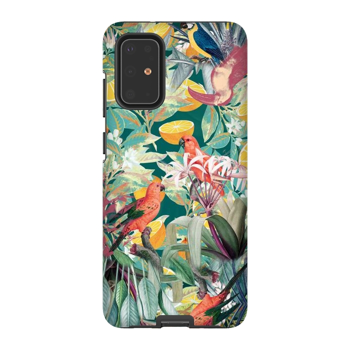 Galaxy S20 Plus StrongFit Parrots, oranges and tropical leaves - jungle paradise by Oana 