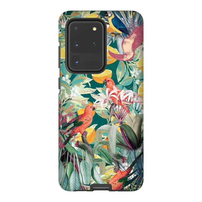 Galaxy S20 Ultra StrongFit Parrots, oranges and tropical leaves - jungle paradise by Oana 