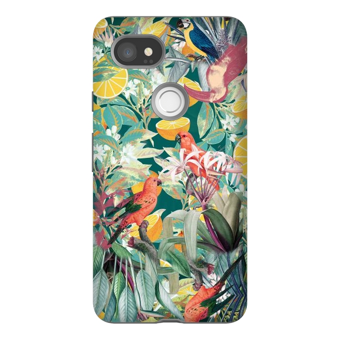 Pixel 2XL StrongFit Parrots, oranges and tropical leaves - jungle paradise by Oana 