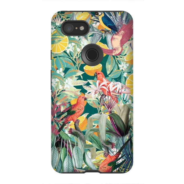 Pixel 3XL StrongFit Parrots, oranges and tropical leaves - jungle paradise by Oana 