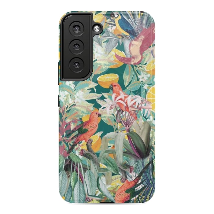 Galaxy S22 StrongFit Parrots, oranges and tropical leaves - jungle paradise by Oana 