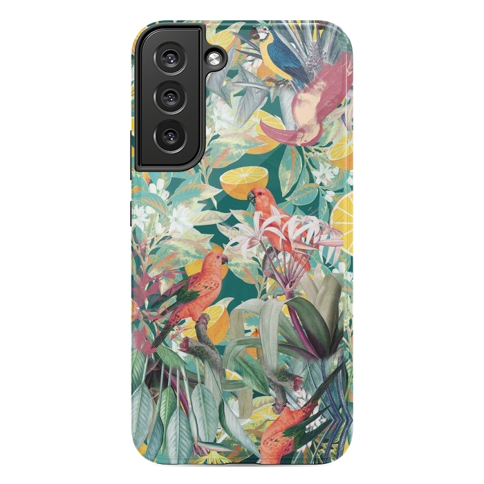 Galaxy S22 plus StrongFit Parrots, oranges and tropical leaves - jungle paradise by Oana 