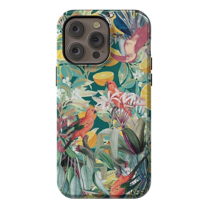 iPhone 14 Pro max StrongFit Parrots, oranges and tropical leaves - jungle paradise by Oana 