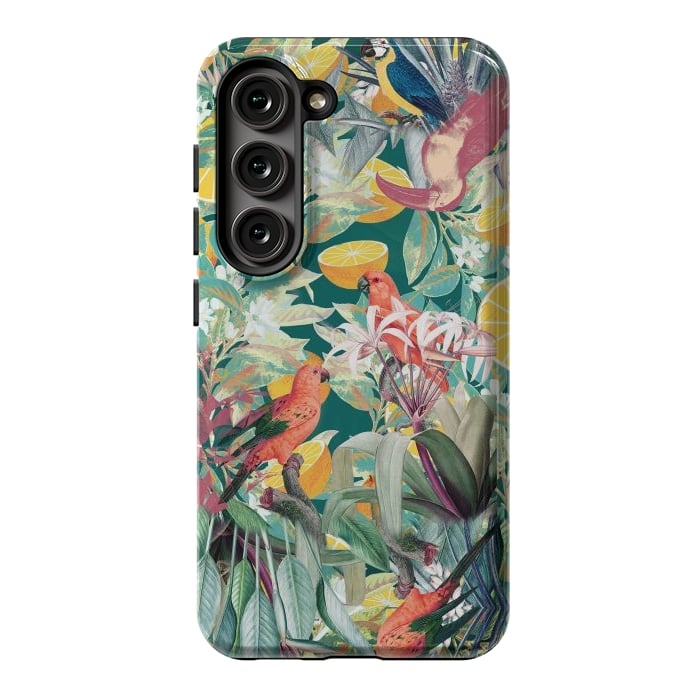 Galaxy S23 StrongFit Parrots, oranges and tropical leaves - jungle paradise by Oana 