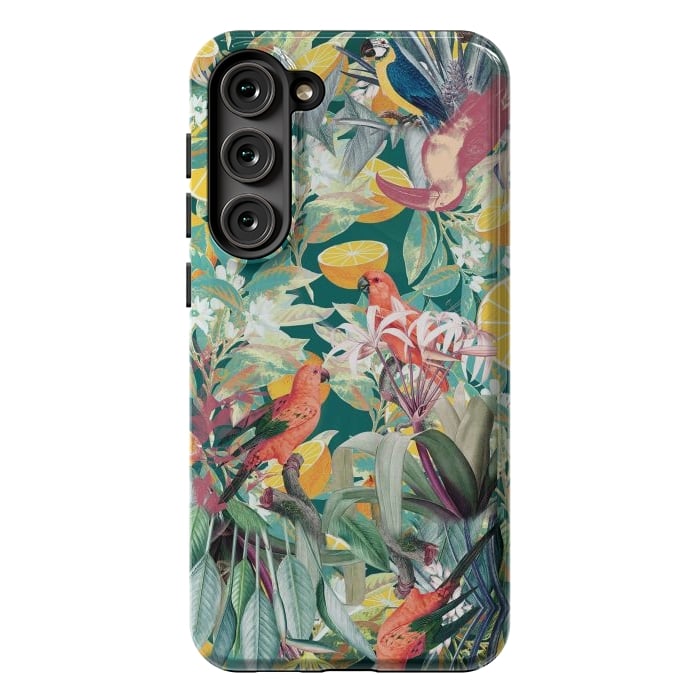Galaxy S23 Plus StrongFit Parrots, oranges and tropical leaves - jungle paradise by Oana 