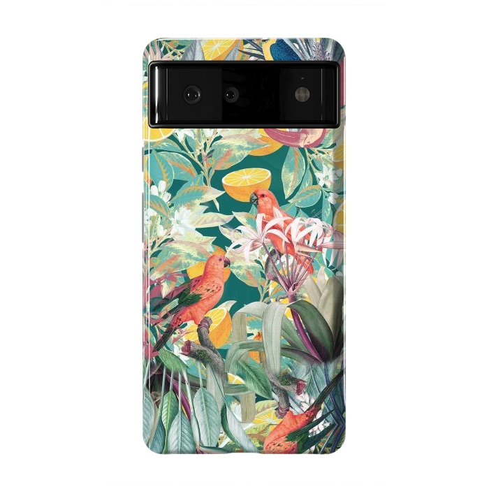 Pixel 6 StrongFit Parrots, oranges and tropical leaves - jungle paradise by Oana 