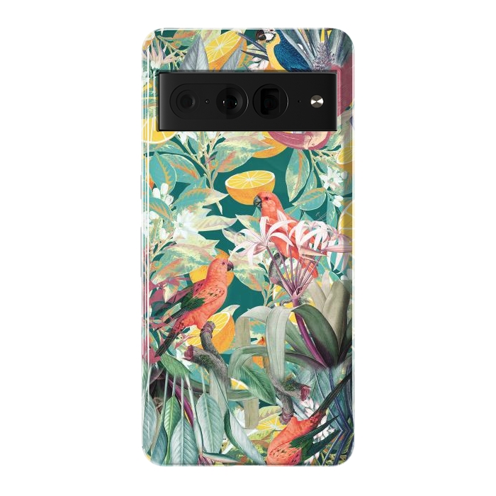 Pixel 7 Pro StrongFit Parrots, oranges and tropical leaves - jungle paradise by Oana 