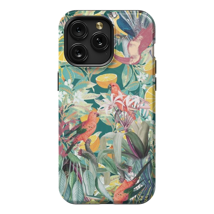 iPhone 15 Pro Max StrongFit Parrots, oranges and tropical leaves - jungle paradise by Oana 