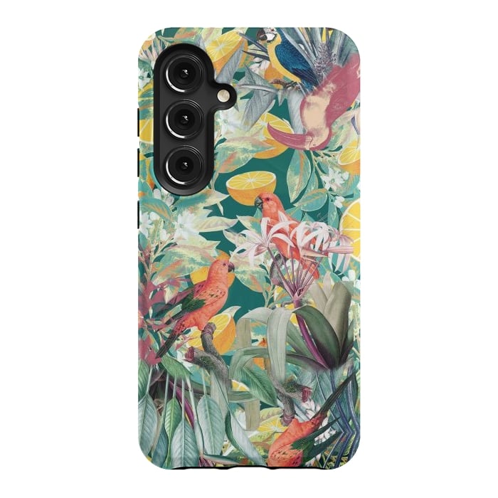 Galaxy S24 StrongFit Parrots, oranges and tropical leaves - jungle paradise by Oana 