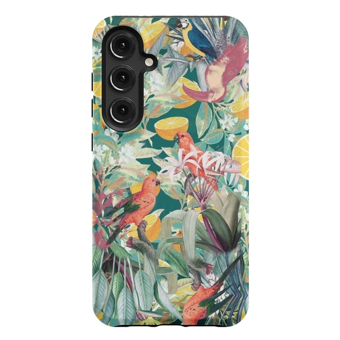 Galaxy S24 Plus StrongFit Parrots, oranges and tropical leaves - jungle paradise by Oana 