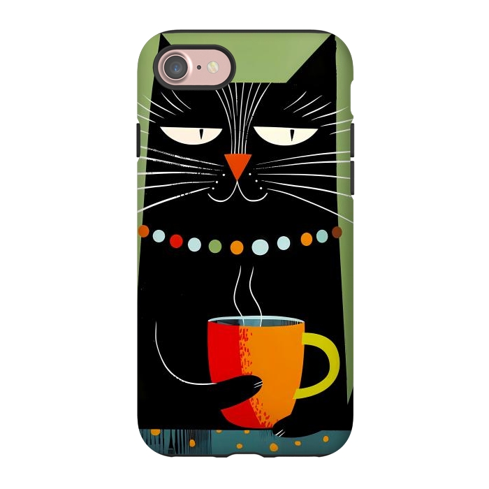 iPhone 7 StrongFit Black angry cat drinking coffee by haroulita