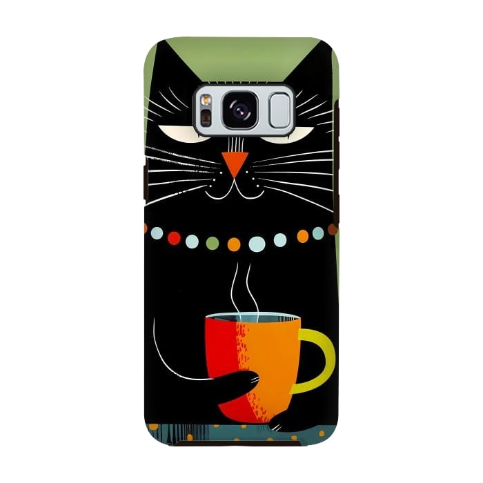 Galaxy S8 StrongFit Black angry cat drinking coffee by haroulita