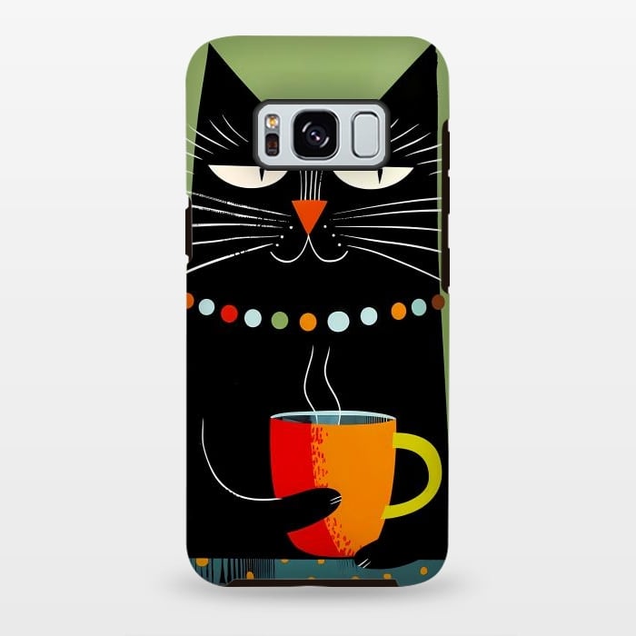 Galaxy S8 plus StrongFit Black angry cat drinking coffee by haroulita