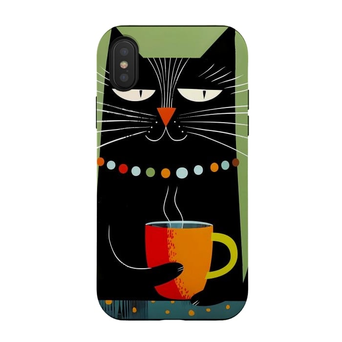 iPhone Xs / X StrongFit Black angry cat drinking coffee by haroulita