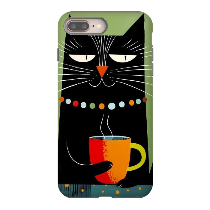 iPhone 8 plus StrongFit Black angry cat drinking coffee by haroulita