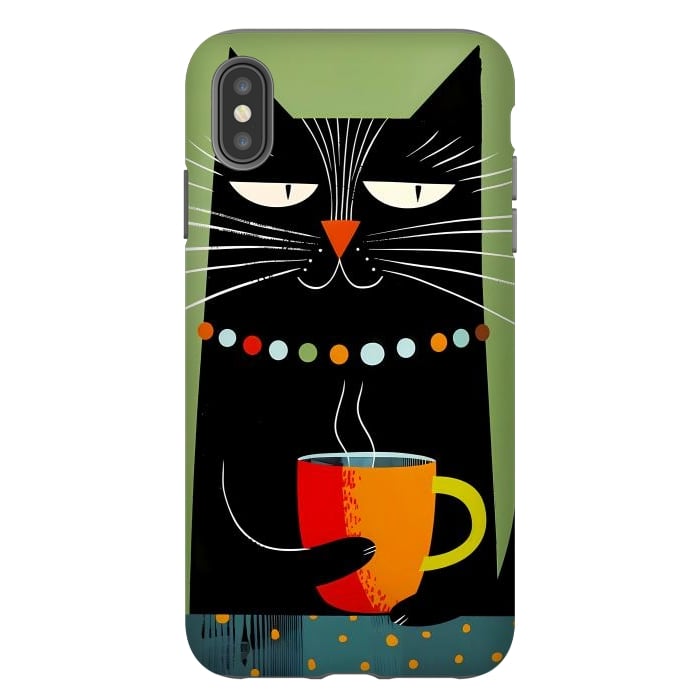 iPhone Xs Max StrongFit Black angry cat drinking coffee by haroulita