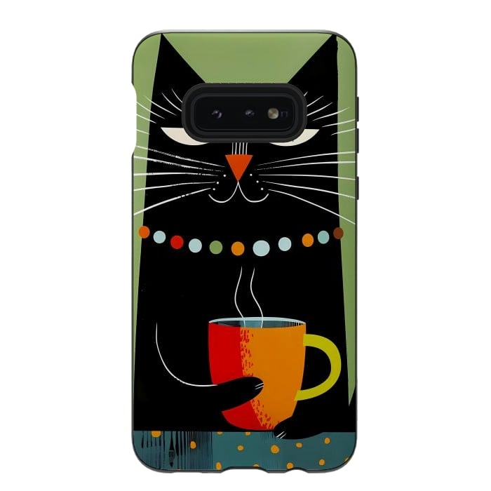 Galaxy S10e StrongFit Black angry cat drinking coffee by haroulita
