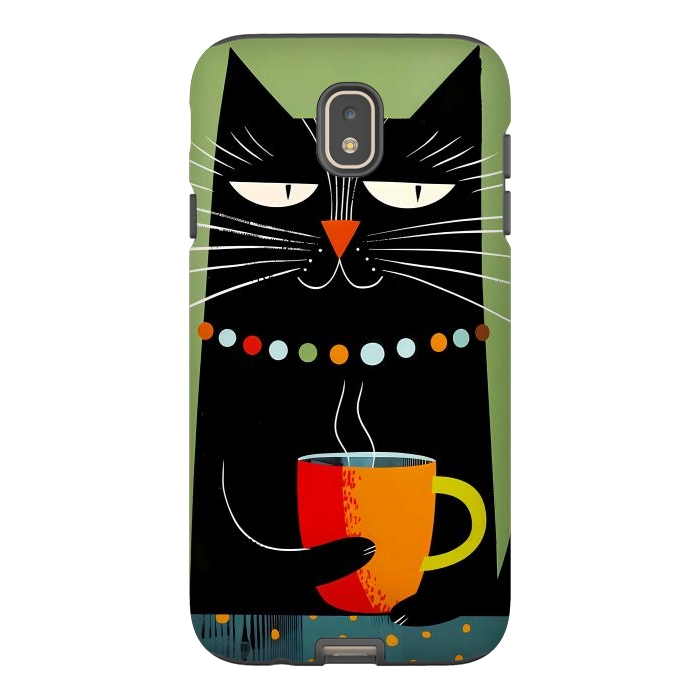 Galaxy J7 StrongFit Black angry cat drinking coffee by haroulita