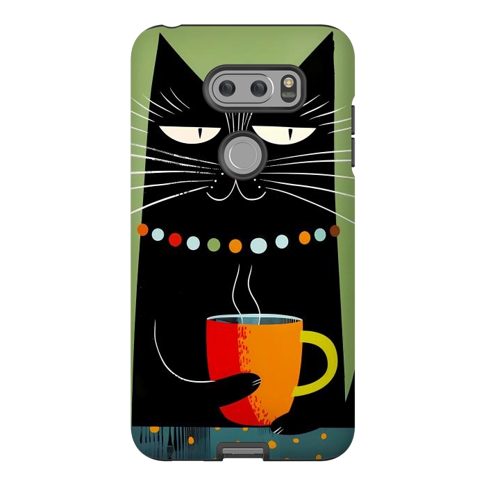 V30 StrongFit Black angry cat drinking coffee by haroulita