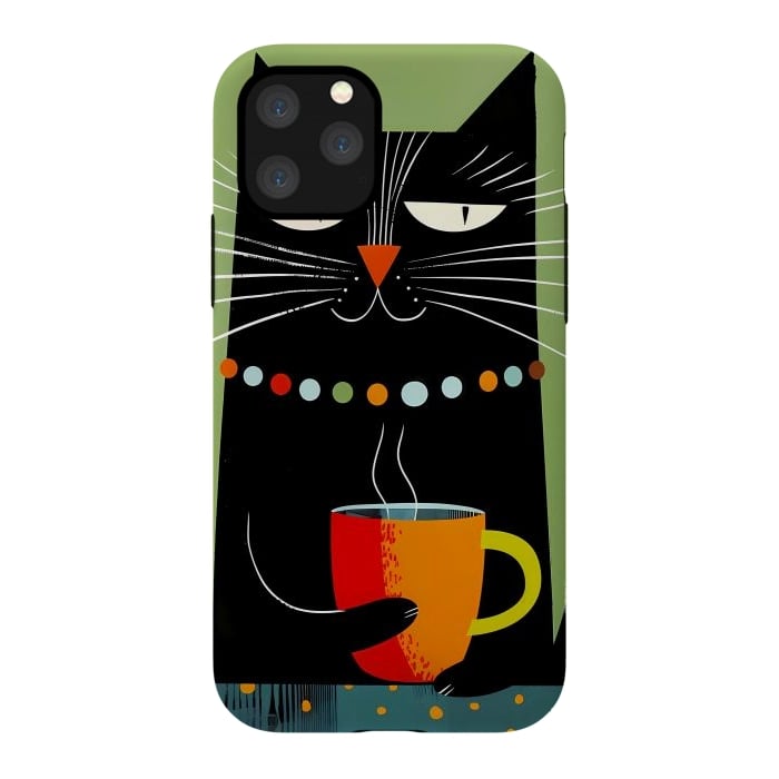 iPhone 11 Pro StrongFit Black angry cat drinking coffee by haroulita