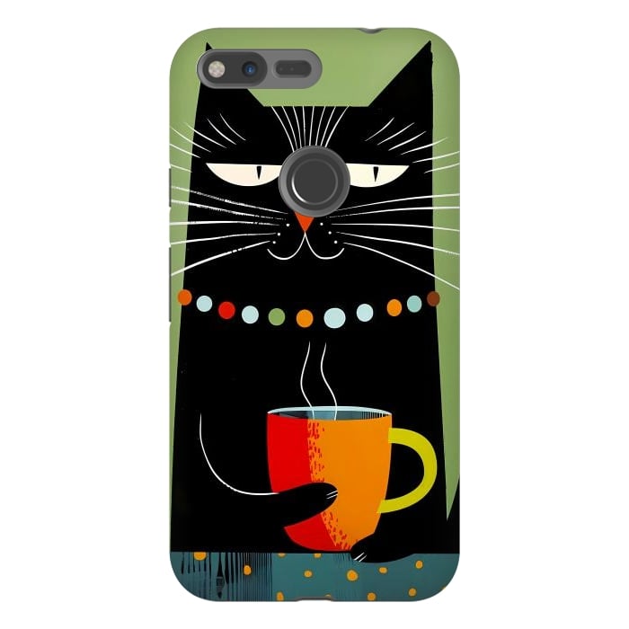 Pixel XL StrongFit Black angry cat drinking coffee by haroulita