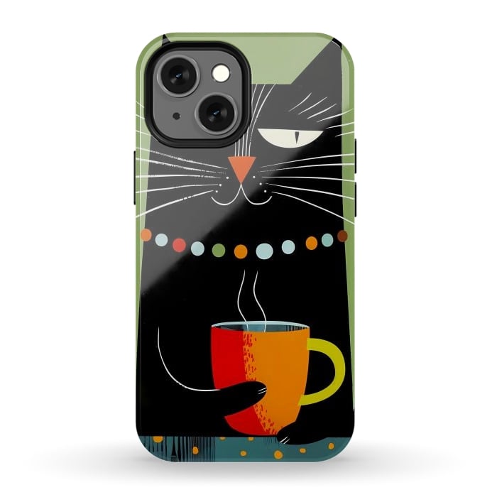 iPhone 12 mini StrongFit Black angry cat drinking coffee by haroulita