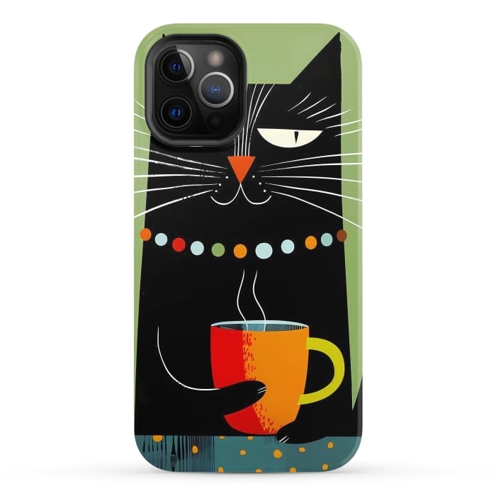 iPhone 12 Pro StrongFit Black angry cat drinking coffee by haroulita