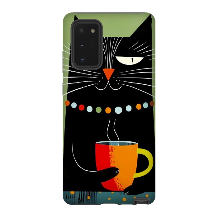 Galaxy Note 20 StrongFit Black angry cat drinking coffee by haroulita