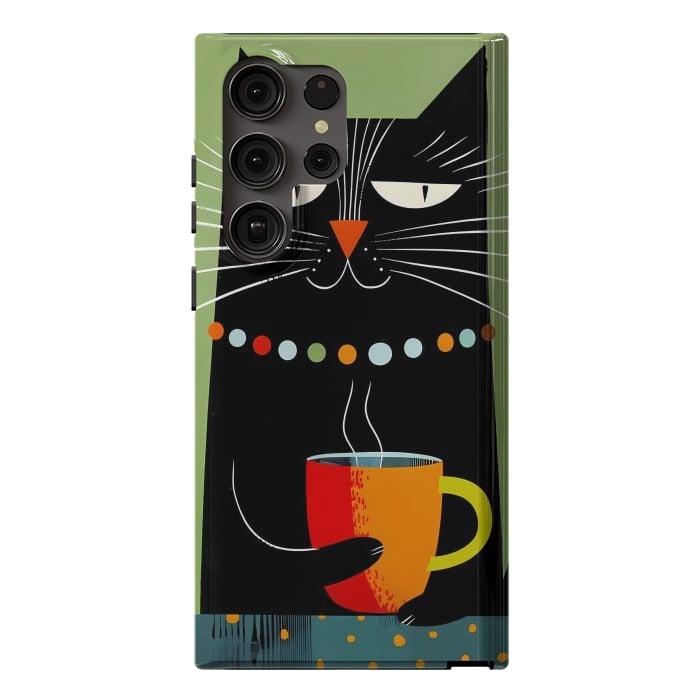 Galaxy S23 Ultra StrongFit Black angry cat drinking coffee by haroulita