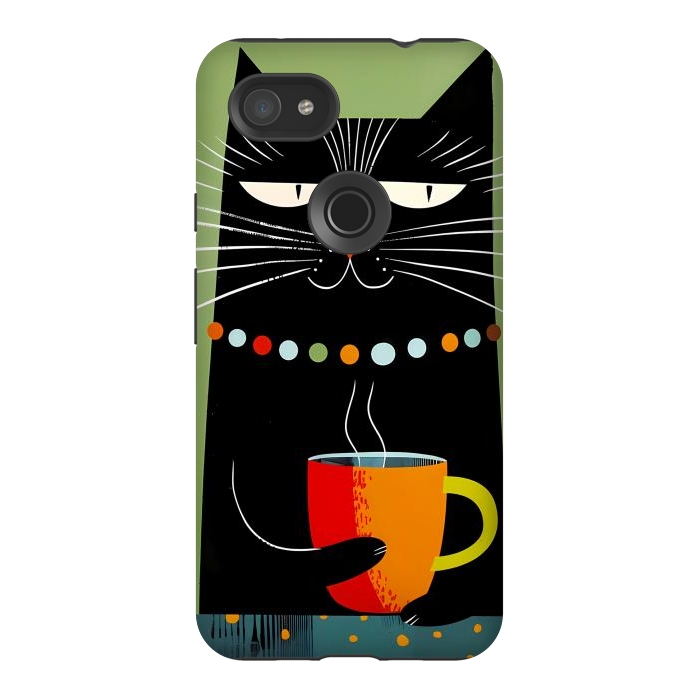 Pixel 3AXL StrongFit Black angry cat drinking coffee by haroulita