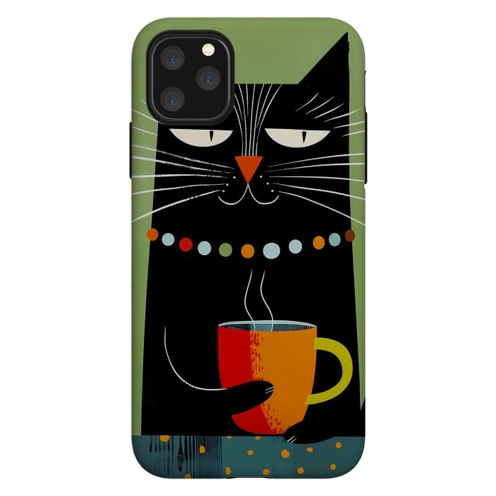 iPhone 11 Pro Max StrongFit Black angry cat drinking coffee by haroulita