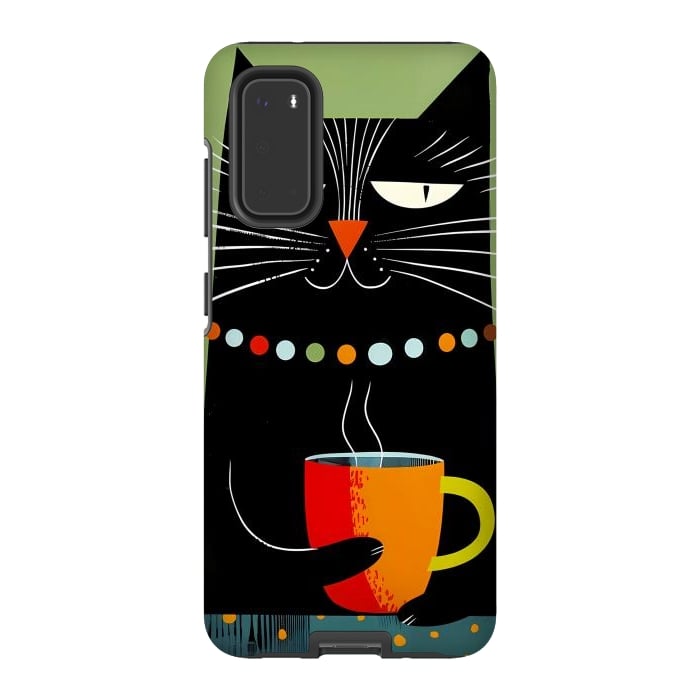 Galaxy S20 StrongFit Black angry cat drinking coffee by haroulita