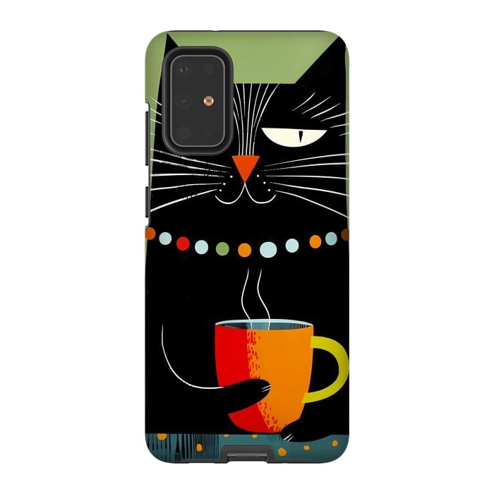 Galaxy S20 Plus StrongFit Black angry cat drinking coffee by haroulita