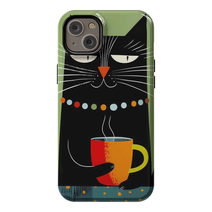 iPhone 14 Plus StrongFit Black angry cat drinking coffee by haroulita