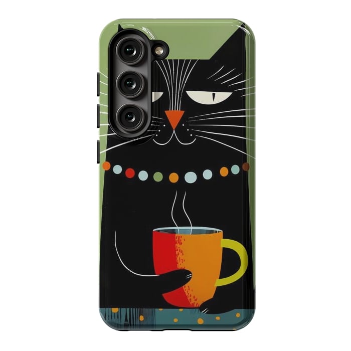 Galaxy S23 StrongFit Black angry cat drinking coffee by haroulita