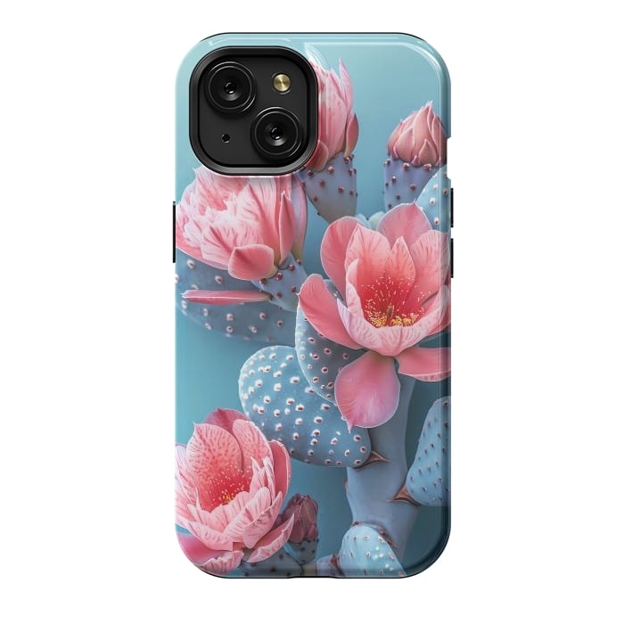 iPhone 15 StrongFit Pastel cactus flowers by haroulita