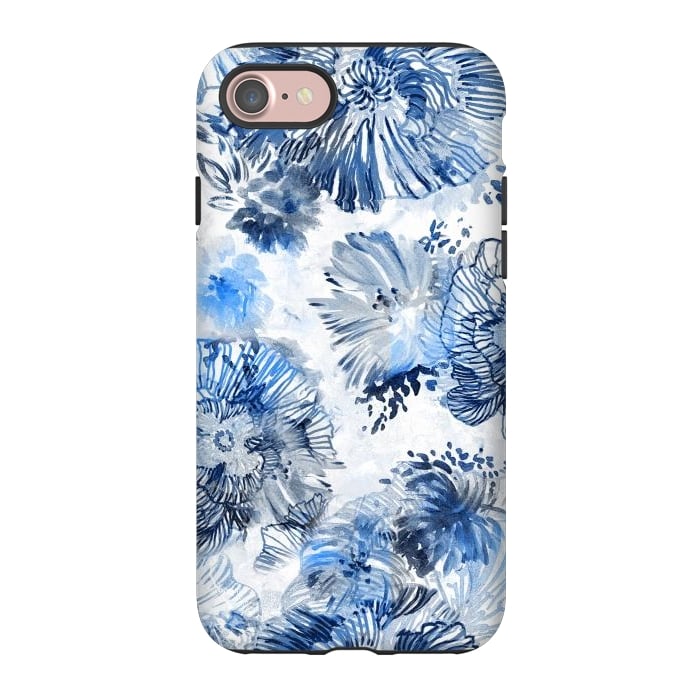 iPhone 7 StrongFit Blue watercolor flowers - painted petals by Oana 