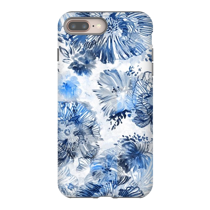 iPhone 7 plus StrongFit Blue watercolor flowers - painted petals by Oana 