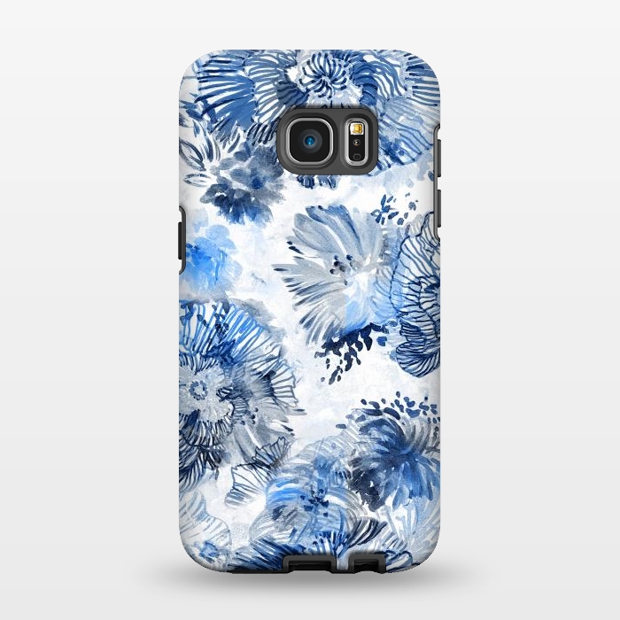 Galaxy S7 EDGE StrongFit Blue watercolor flowers - painted petals by Oana 