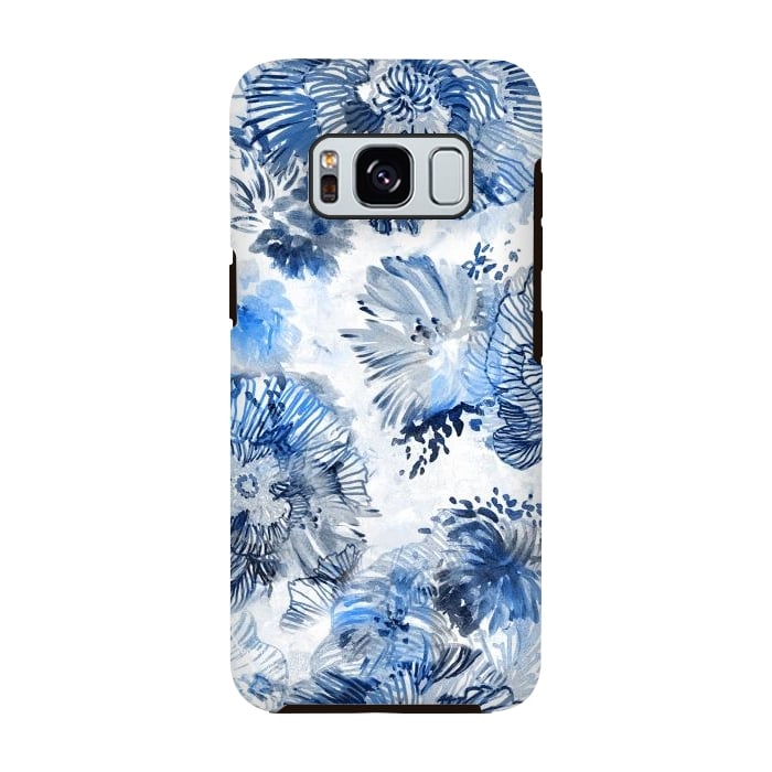 Galaxy S8 StrongFit Blue watercolor flowers - painted petals by Oana 