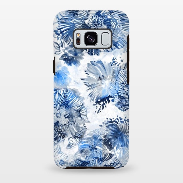 Galaxy S8 plus StrongFit Blue watercolor flowers - painted petals by Oana 
