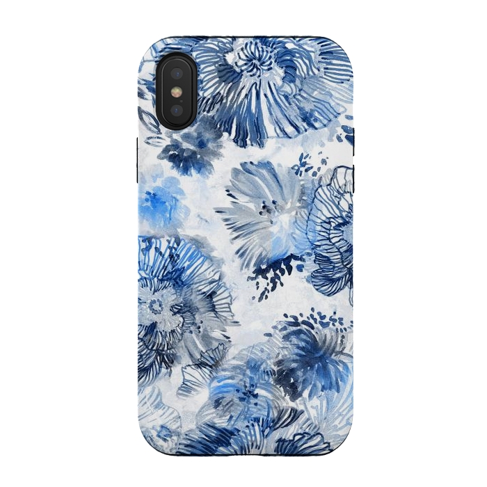 iPhone Xs / X StrongFit Blue watercolor flowers - painted petals by Oana 