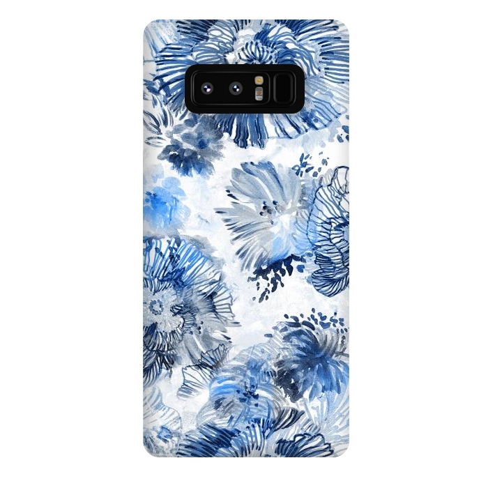 Galaxy Note 8 StrongFit Blue watercolor flowers - painted petals by Oana 