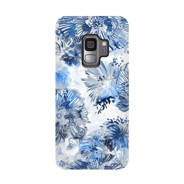 Galaxy S9 StrongFit Blue watercolor flowers - painted petals by Oana 