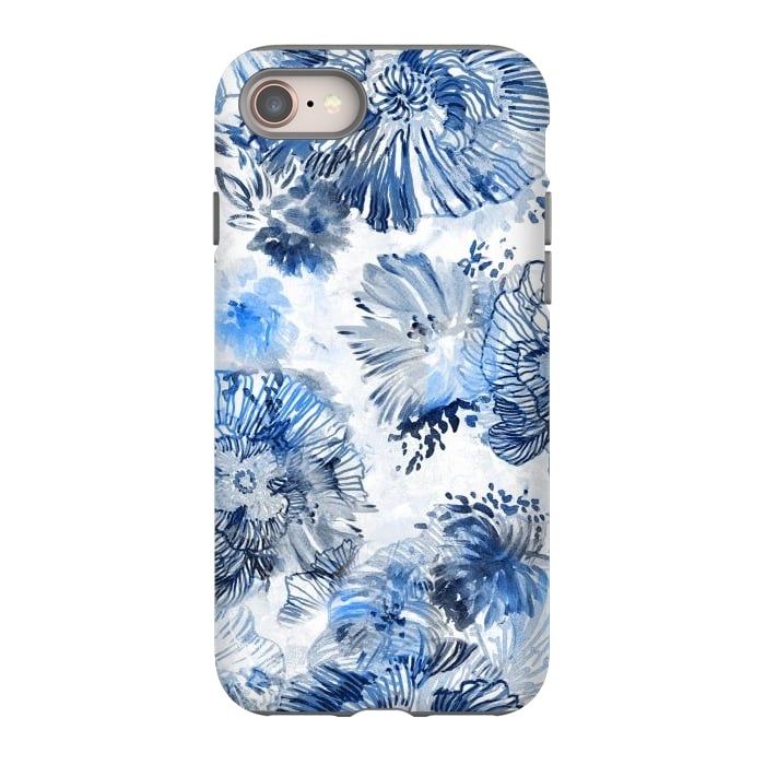 iPhone 8 StrongFit Blue watercolor flowers - painted petals by Oana 