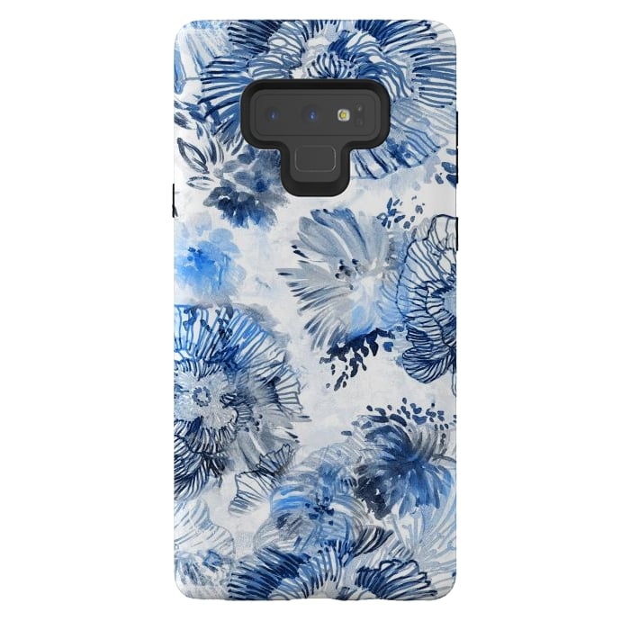 Galaxy Note 9 StrongFit Blue watercolor flowers - painted petals by Oana 
