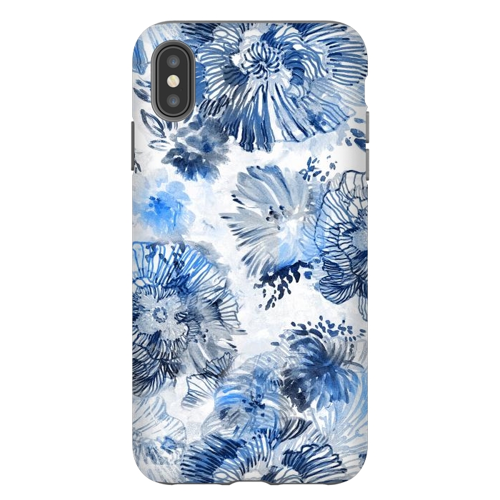 iPhone Xs Max StrongFit Blue watercolor flowers - painted petals by Oana 