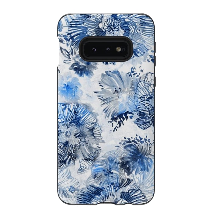 Galaxy S10e StrongFit Blue watercolor flowers - painted petals by Oana 