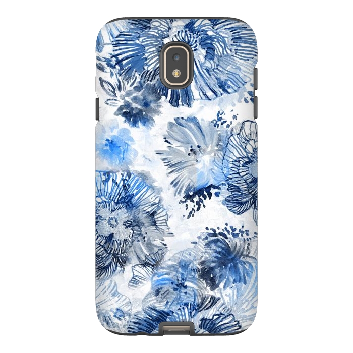 Galaxy J7 StrongFit Blue watercolor flowers - painted petals by Oana 